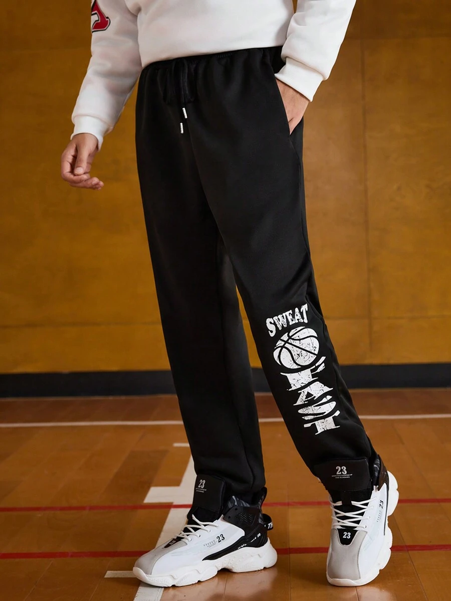 Sport MetroGents Herren Hose mit Buchstaben-Muster, Vordertasche und Bindeband, lässiger Sportstil, minimalistisches Design