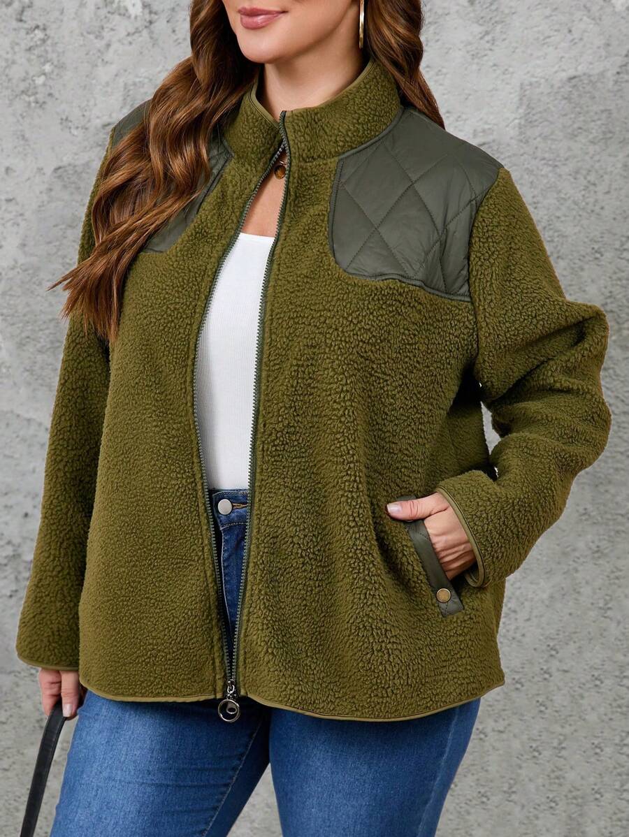 SHEIN LUNE Chaqueta de manga larga y corte holgado con cremallera para mujer de talla grande, para otoño/invierno