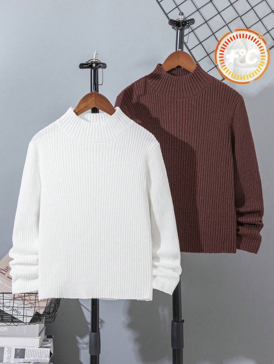 Conjunto de suéter com gola simulada de malha jacquard canelada para meninos, 2 peças, outono/inverno