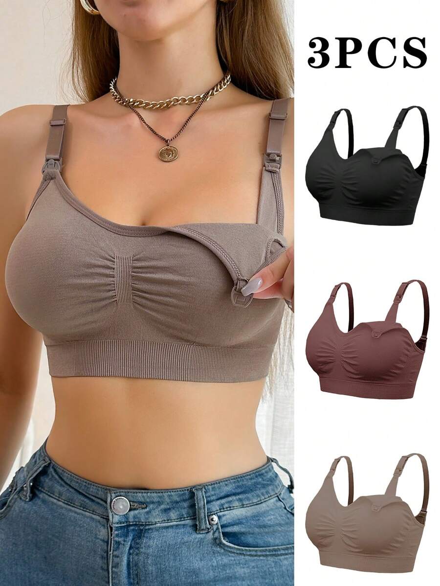 SHEIN 3pcs Maternity Simple Solid Comfort Nursing Bras