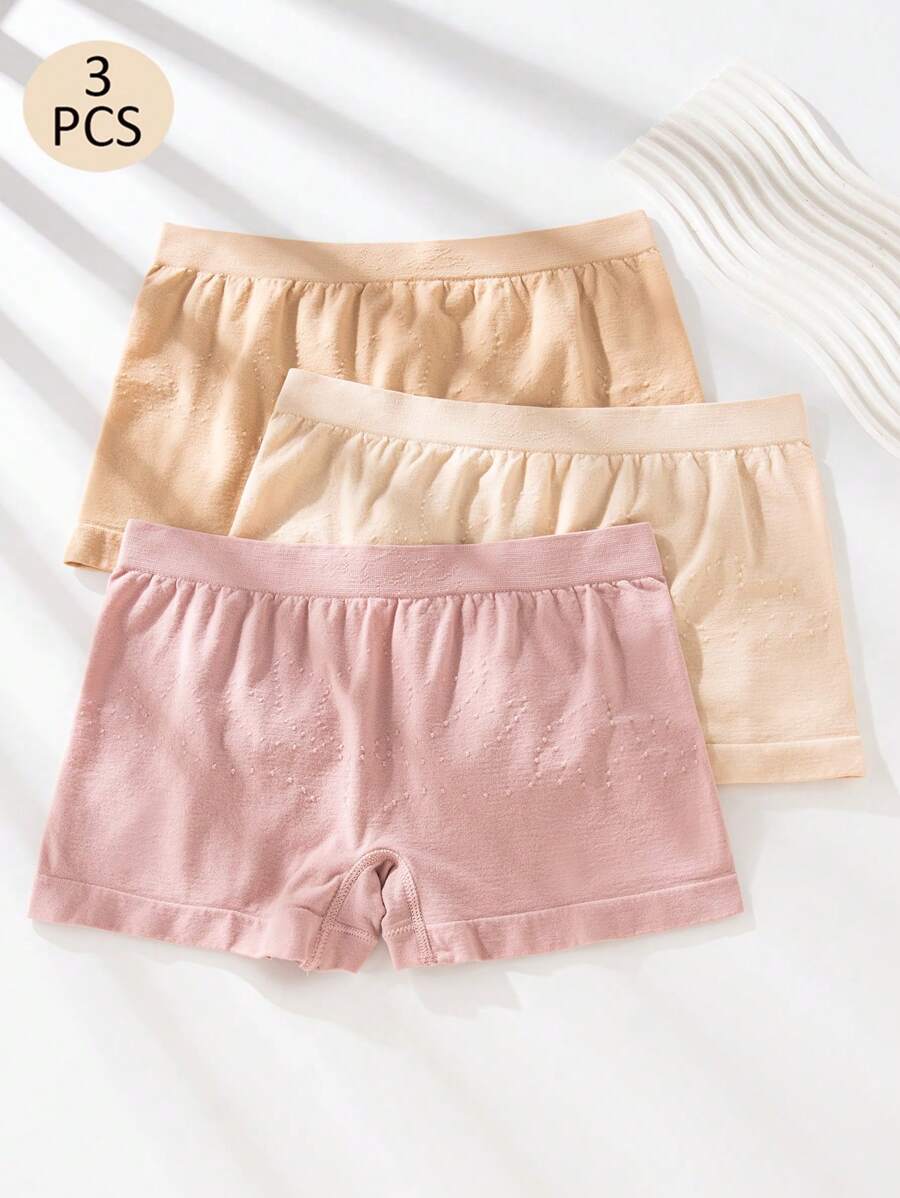 Set de 3 piezas de bragas de tiro alto minimalistas de unicolor y plisadas para adolescentes