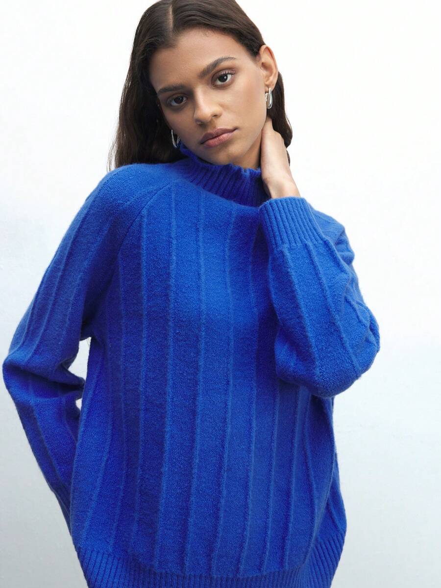 Maija Women's Warm Bright-Colored High Neck Raglan Sleeve Long Sleeve Casual Knit Sweater, Autumn/Winter