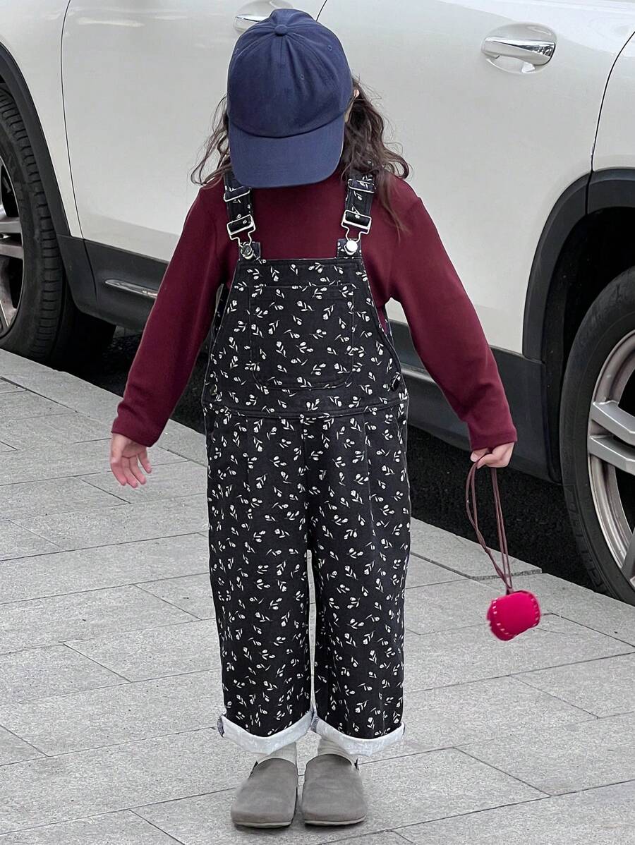 DAZY 年轻女孩全身印花口袋装饰宽肩带休闲连体裤花卉