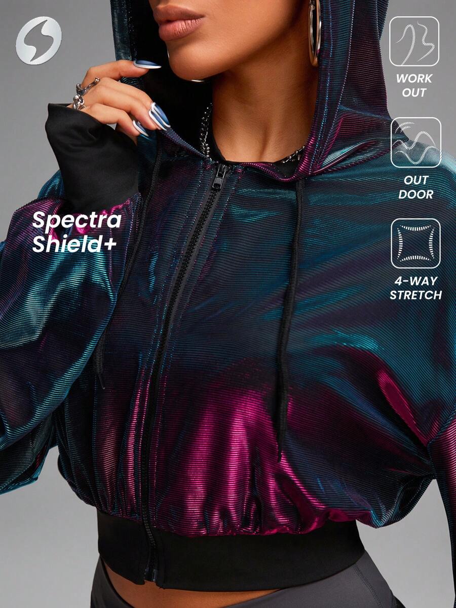 Innovista Chaqueta deportiva con capucha con cremallera y estampado de tie-dye de color para mujer, sudaderas, jersey transpirable y ligero, top corto tipo bomber para el gimnasio, ropa de entrenamiento de viaje, chándal holgado, único y con estilo para caminar, correr, ciclismo, fuerza, pesas, pilates, yoga, senderismo, camping, voleibol, fiesta, primavera, verano, color morado, azul, rosa, rojo, y2k, eléctrico