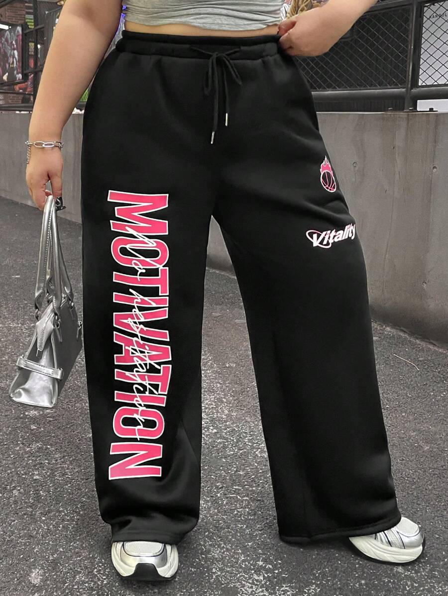 SHEIN EZwear Plus Size Loose Rabbit Print Jogger Pants, Casual Wear For Autumn/Winter
