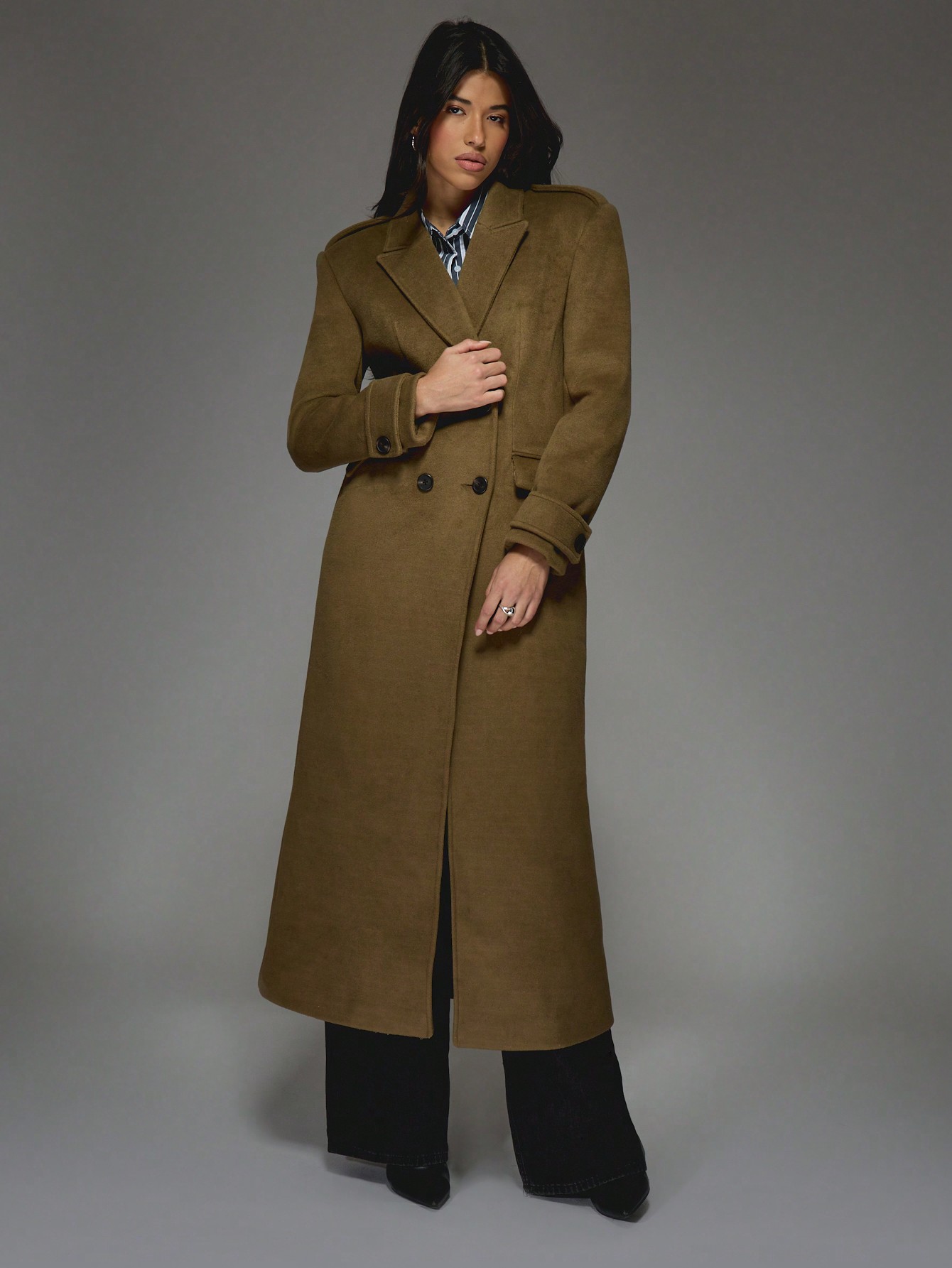 MISSGUIDED クラシックなテーラードウールダブルブレストマキシ