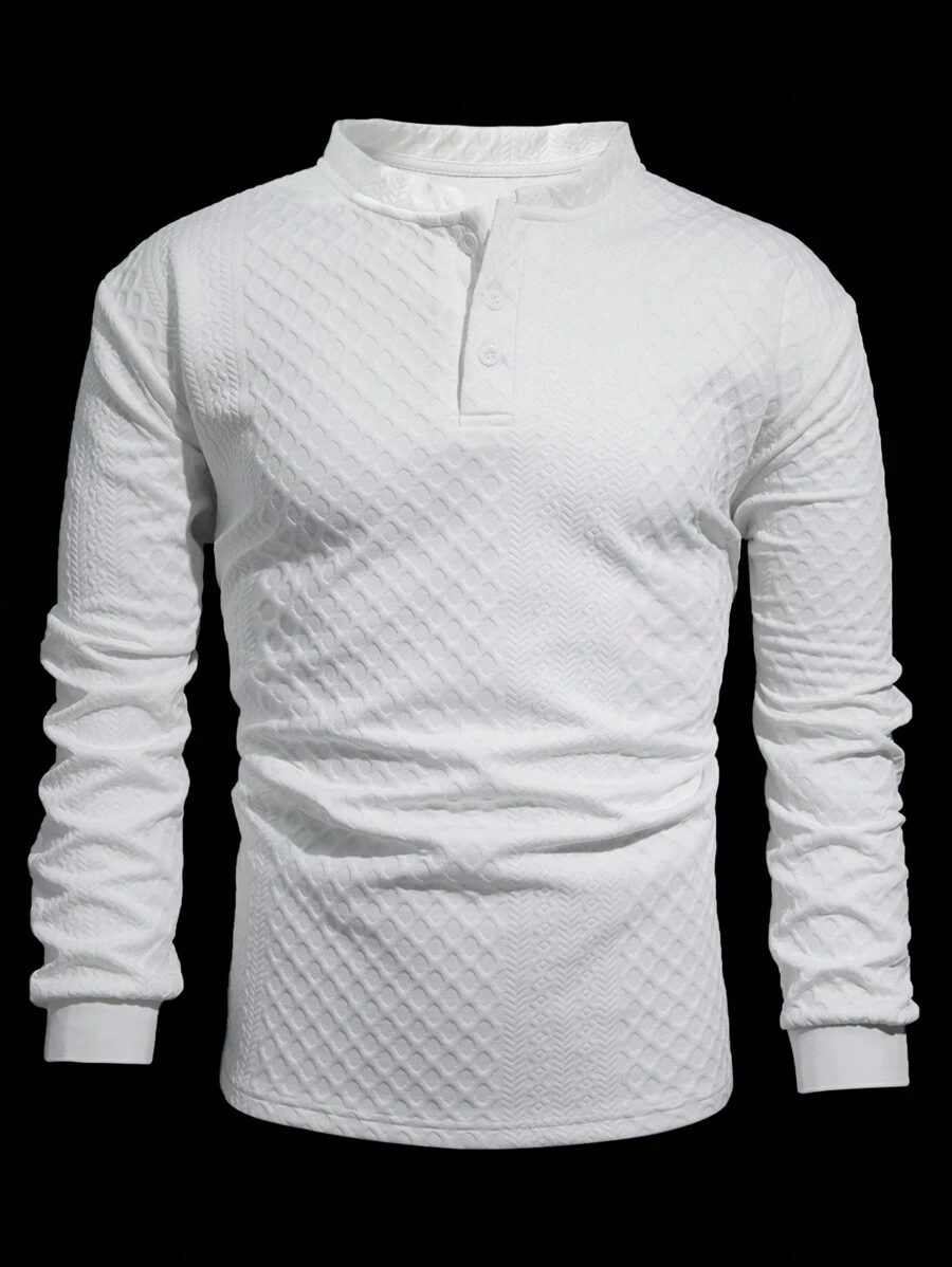 Manfinity Homme Plus Size Men's Casual Solid Color Textured Polo Shirt, Autumn