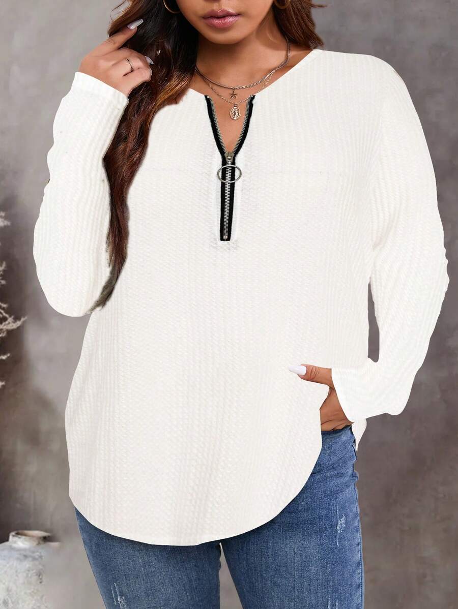 INAWLY Plus Half Zip Waffle Knit Tee