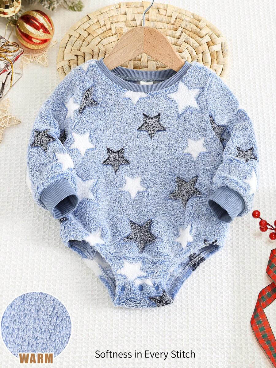 Cozy Pixies Body dla chłopca z wzorem gwiazdek, termiczne, z grubym okrągłym dekoltem i długim rękawem, codzienne, ciepłe, uniwersalne, odpowiednie na każdą okazję, do noszenia wewnątrz i na zewnątrz, na Nowy Rok, Boże Narodzenie i inne okazje zimą