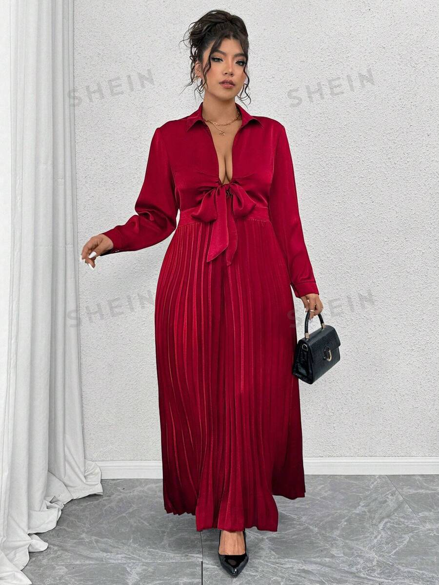 Celure Mono en color rojo de San Valentín con moño de Año Nuevo, de talla grande, con cuello de camisa, corbata y pierna plisada