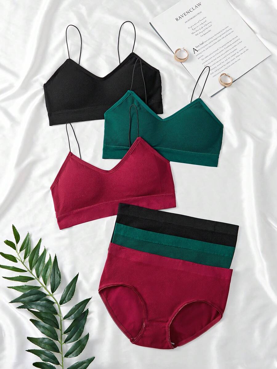 Shein Underwear&Sleepwear Basics Set de 6 piezas de ropa interior informal de unicolor minimalista