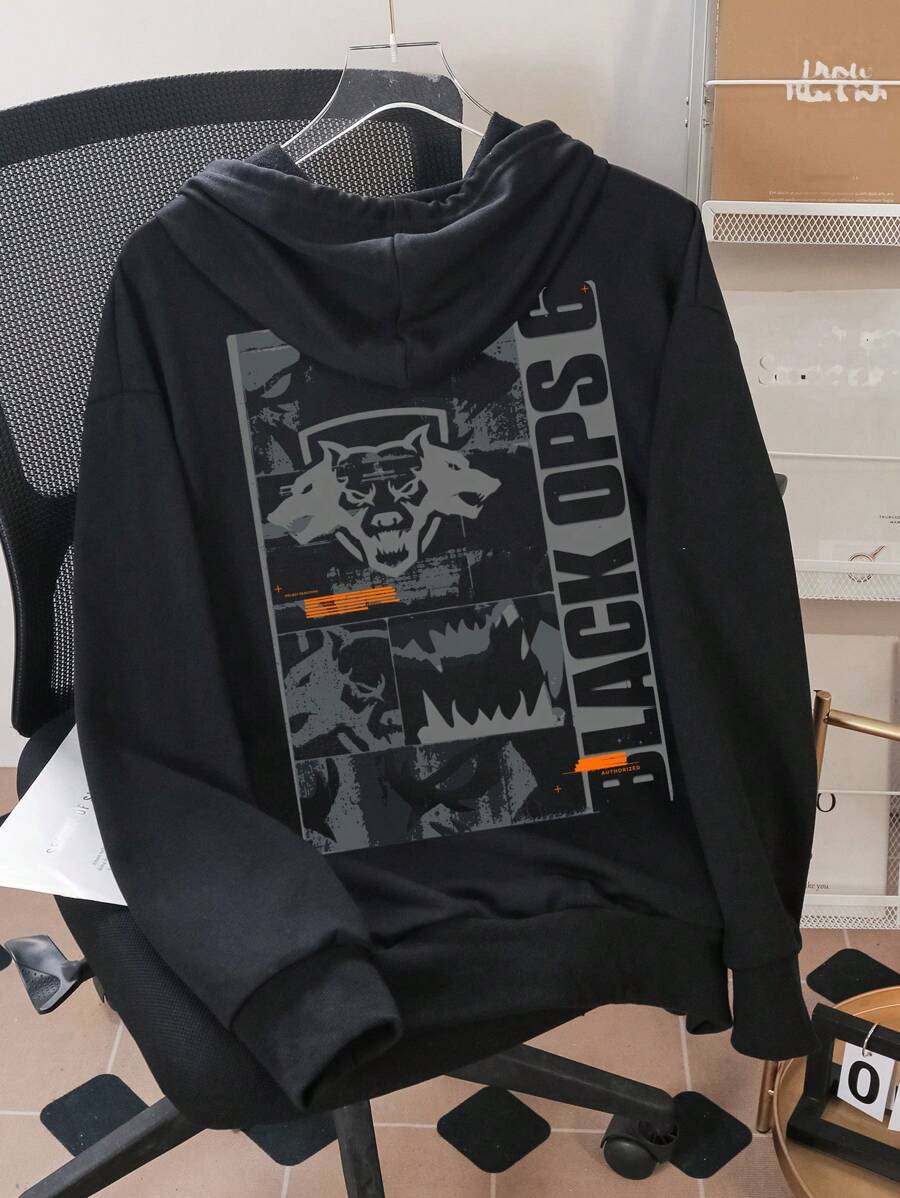 CALL OF DUTY X SHEIN Jersey con capucha informal con estampado de letras para hombre, otoño