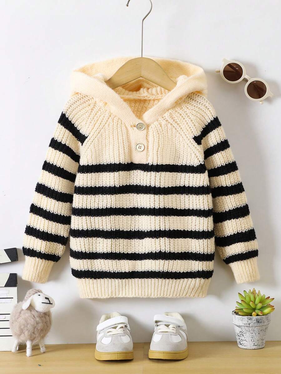 Young Boy Snap Front Long Sleeve Striped Simple Hooded Sweatshirt