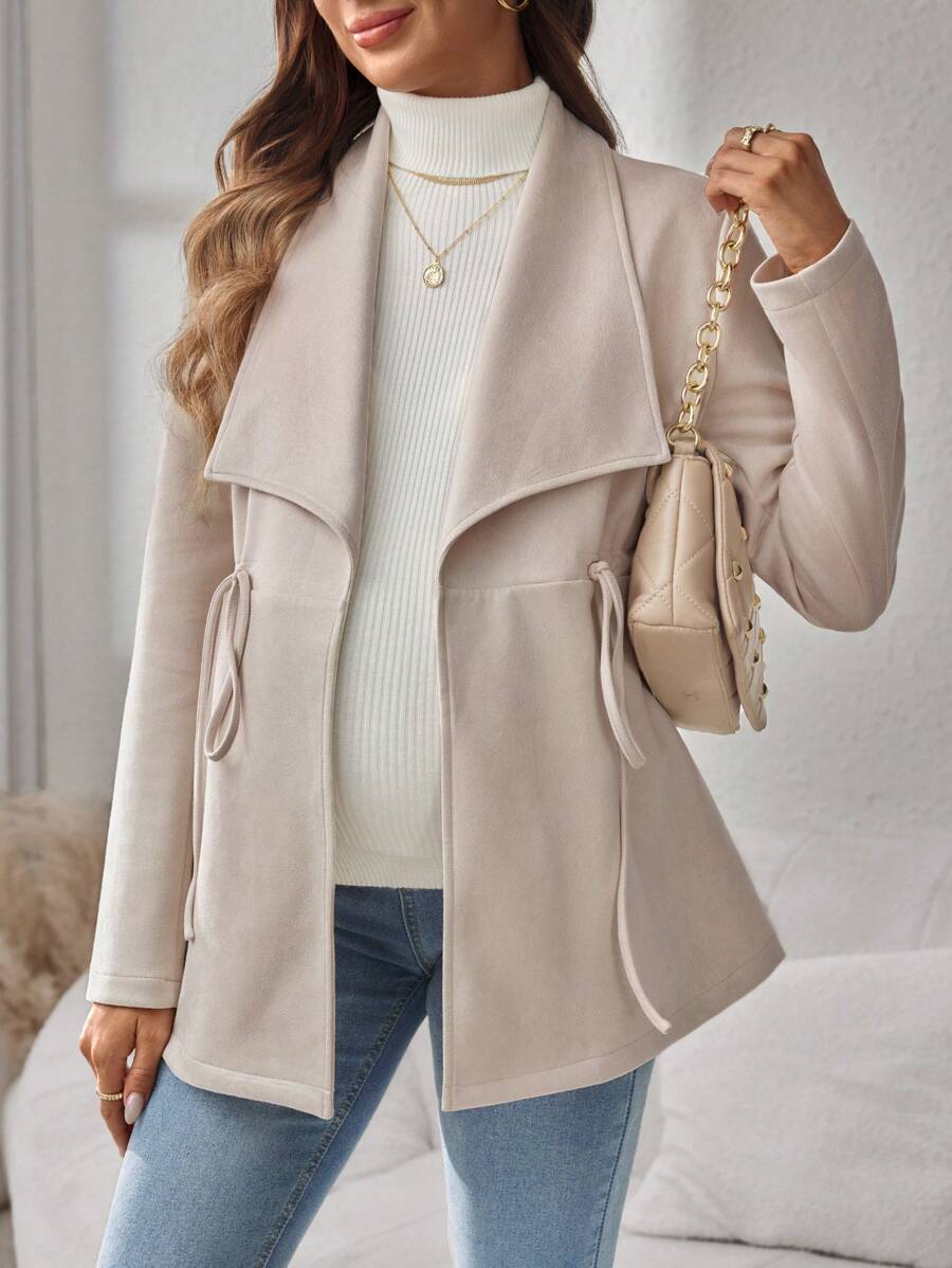 SHEIN Maternity Casual Solid Color Drawstring Waist Jacket For Autumn