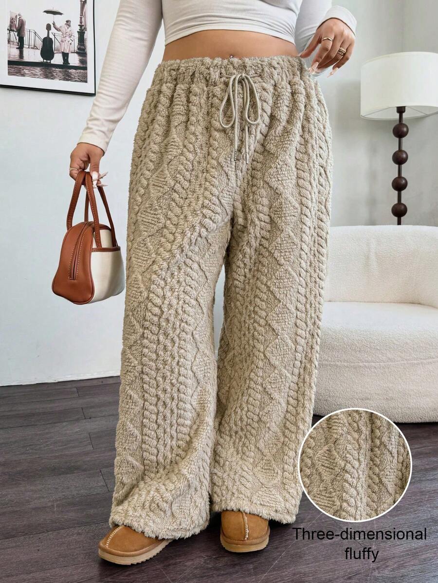 Calvaya Pantalones rectos, sueltos y de talle elástico con textura térmica para mujer de talla grande, para invierno