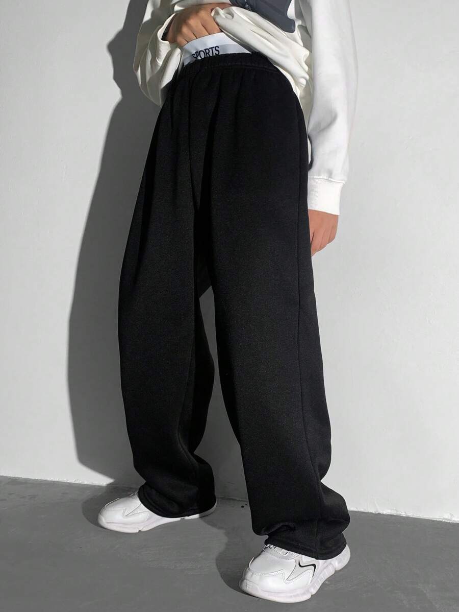 Pantalón de chándal informal 2 en 1 holgado para preadolescentes, gris con texto en inglés, cintura elástica, vintage, adecuado para primavera/verano, escuela, hogar, diario, ejercicio, fiesta de cumpleaños, salidas, todo a juego y sencillo