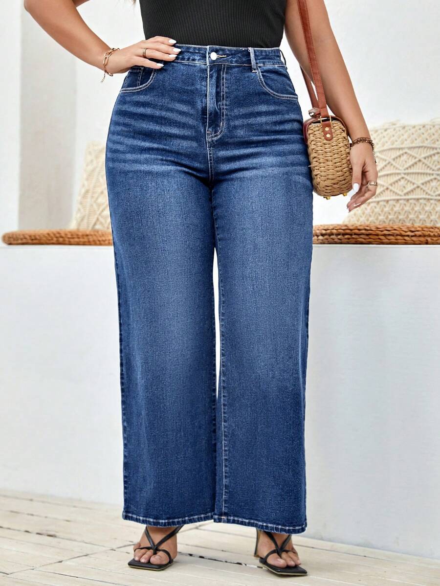 SHEIN LUNE Jeans rectos tipo novio sueltos y versátiles de talla grande