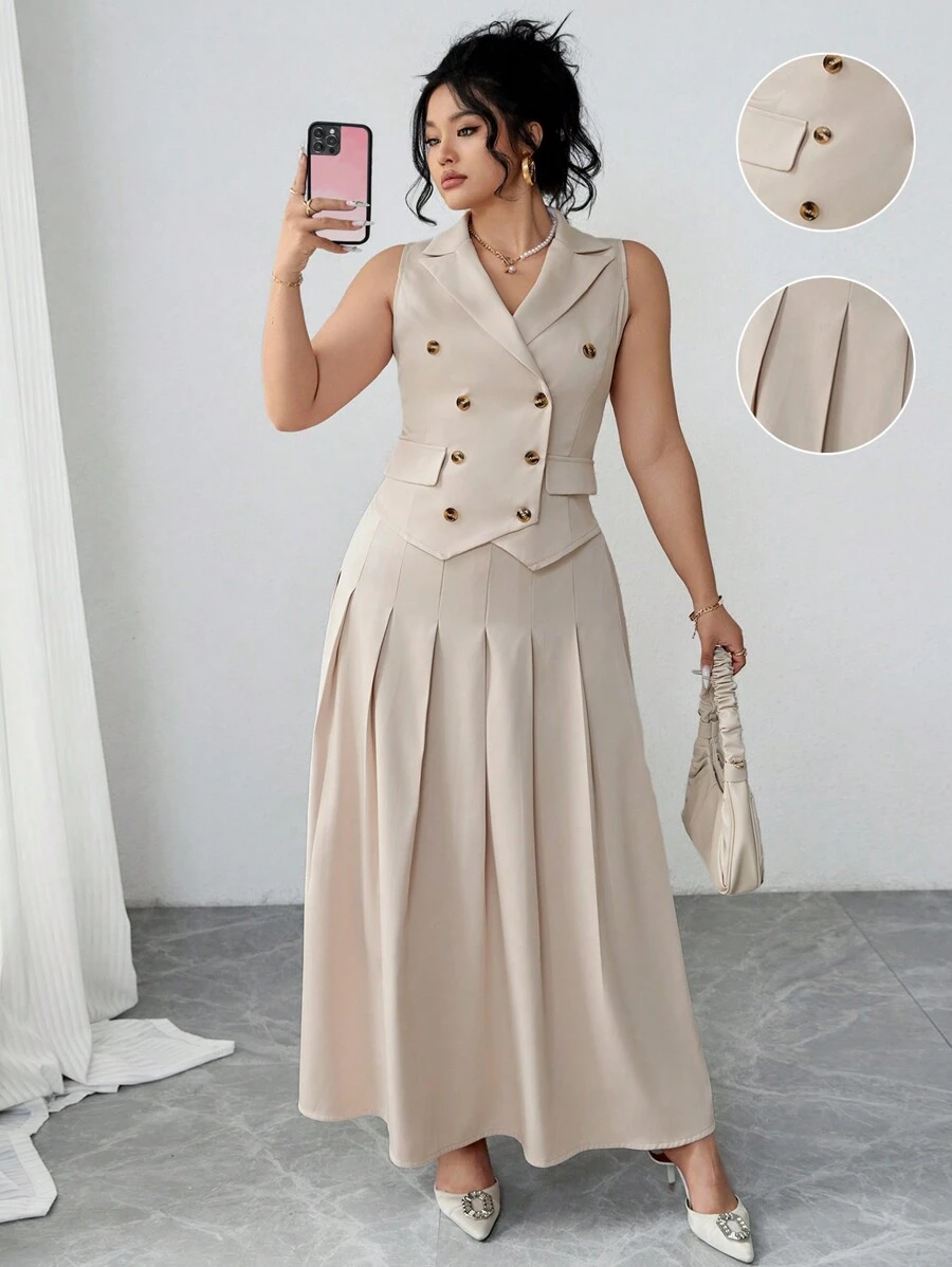 Celure Ensemble 2 pièces grande taille pour femmes: chemise sans manches croisée et jupe taille haute
