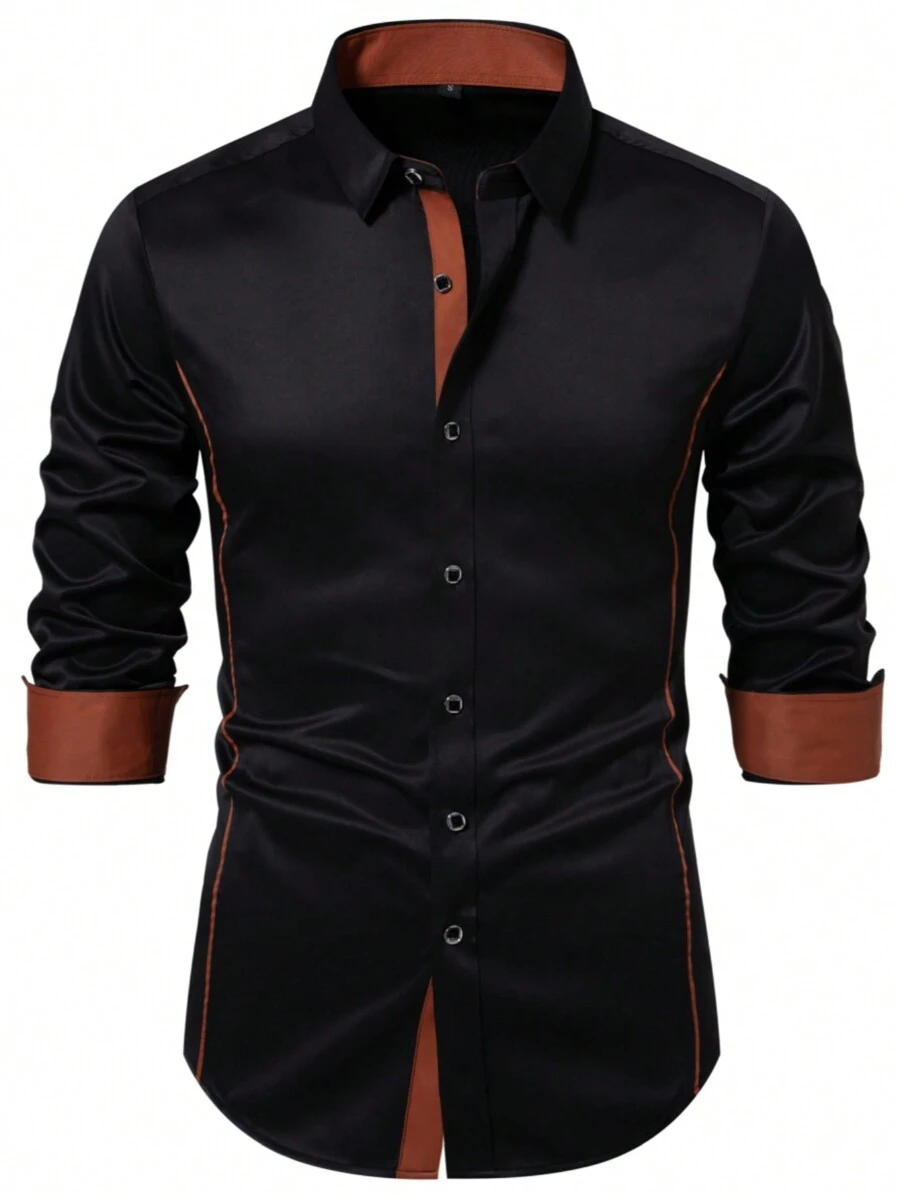 Manfinity Homme Camicia casual con bottoni davanti, da ufficio e per gli spostamenti, adatta per l'autunno, da uomo