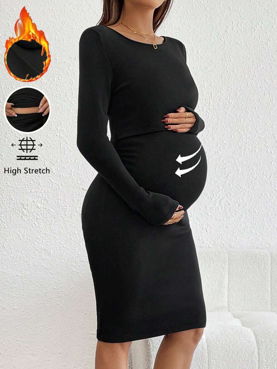SHEIN Plain Round Neck Long Sleeve Simple Nursing Top, Casual Everyday Wear