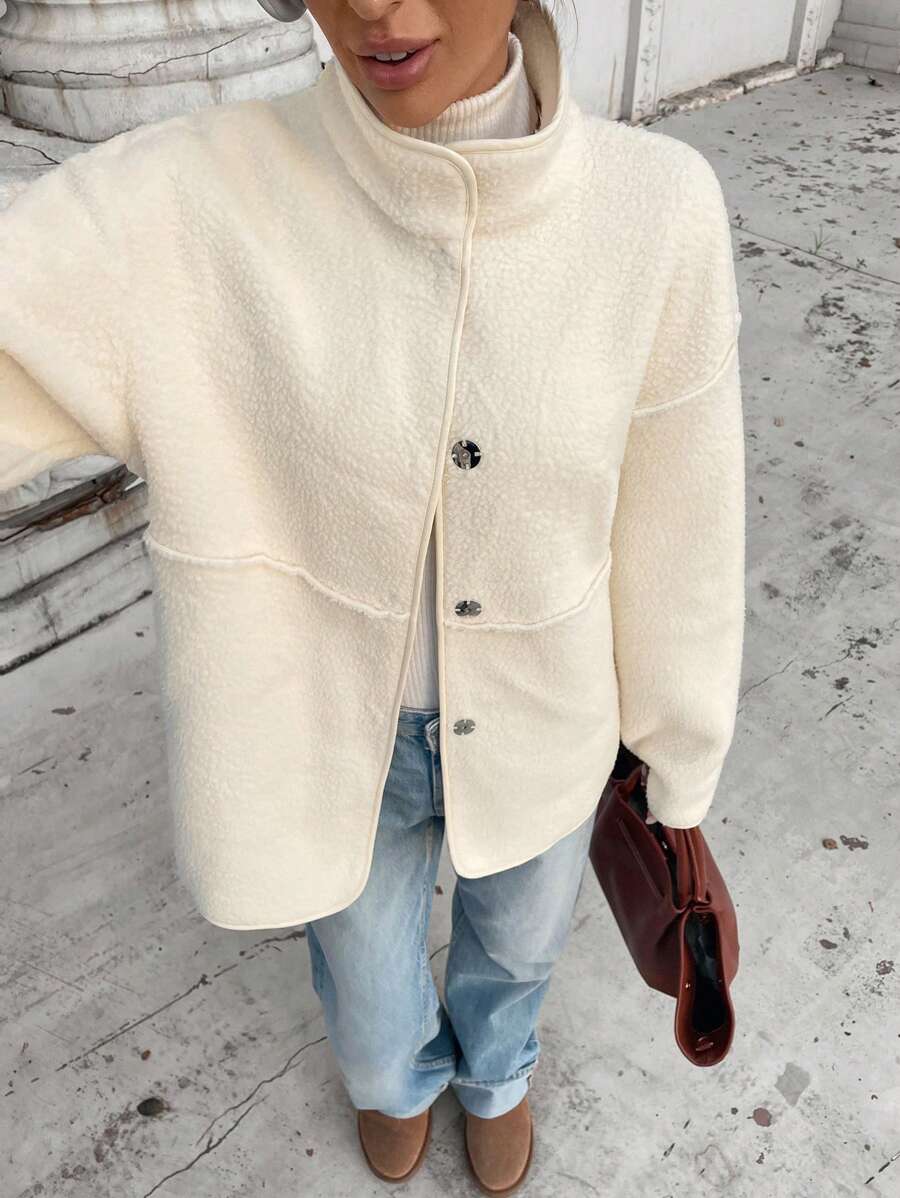 SHEIN LUNE Women Casual Fluffy Pocket Long Sleeve Jacket, Autumn/Winter Winter Women Dress