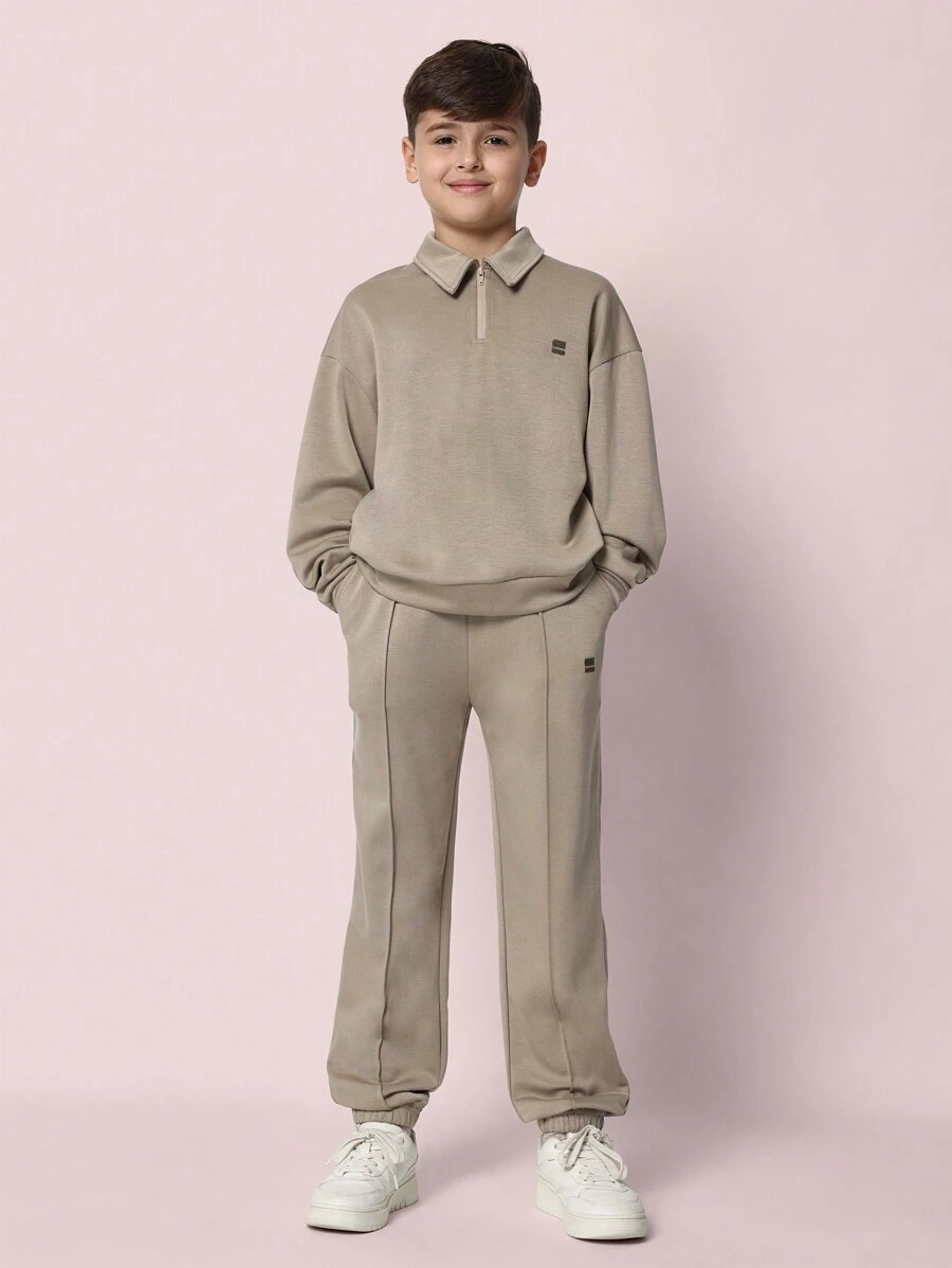 SUMWON Tween Boys Comfy Regular Fit Long Sleeve Polo Shirt And Jogger Pant With Pleats 2 Piece Set