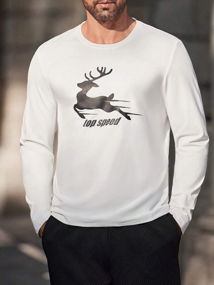Manfinity Homme Men's Simple & Fashionable Casual Long Sleeve T-Shirt, Everyday Wear