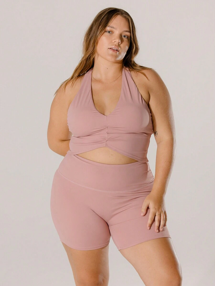 Aralina Curve Leisurewear Blush-Toned Soft Stretch Mid-Thigh Bottom Lifting Active Bike Shorts