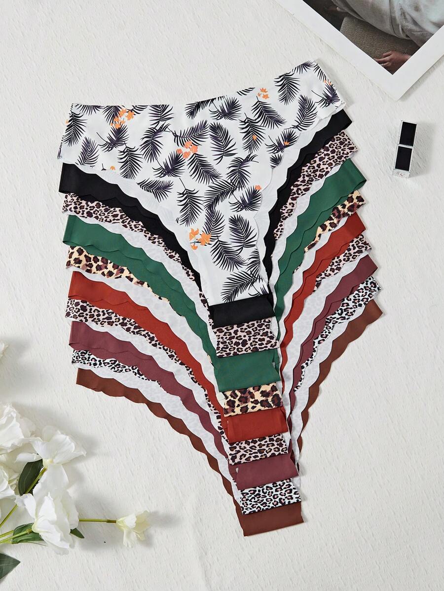 Set de 10 pantaletas triangulares invisibles con adorno de concha para mujer de estilo casual