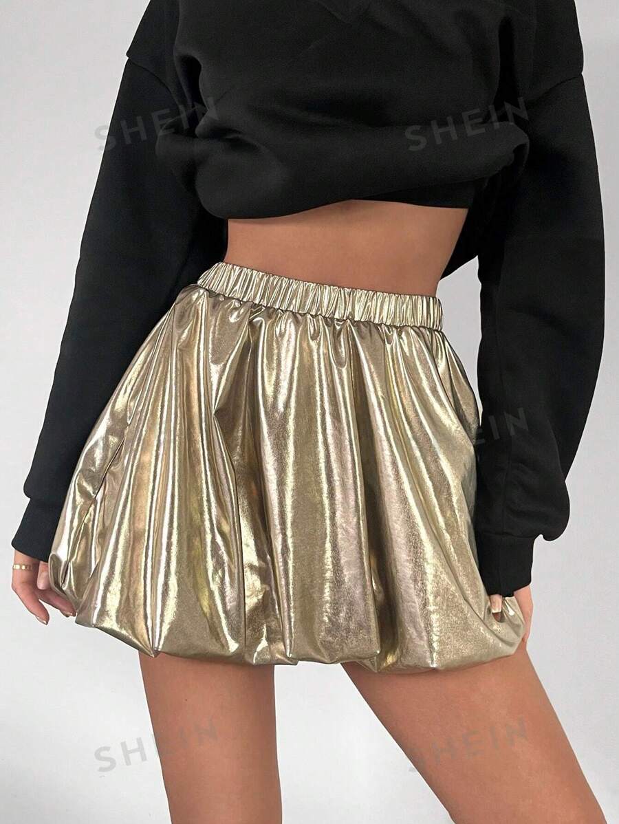 SHEIN Essnce Falda casual de cintura elástica de color liso para uso diario