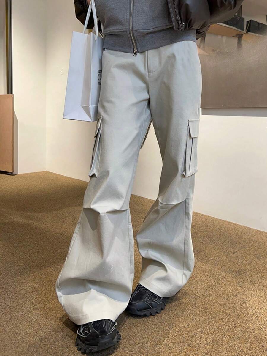 DAZY Dames effen kleur geplooide losse casual broek met wijde pijpen