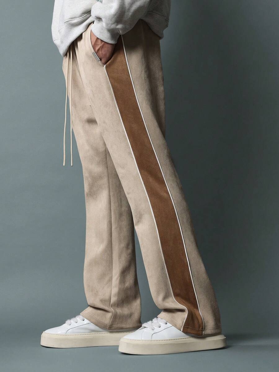 SUMWON Premium Suede Flared Track Pants Athletic Loungewear With Side Contrast Panels Vintage Inspired Sweatpants Autumn Winter Casual Bottoms