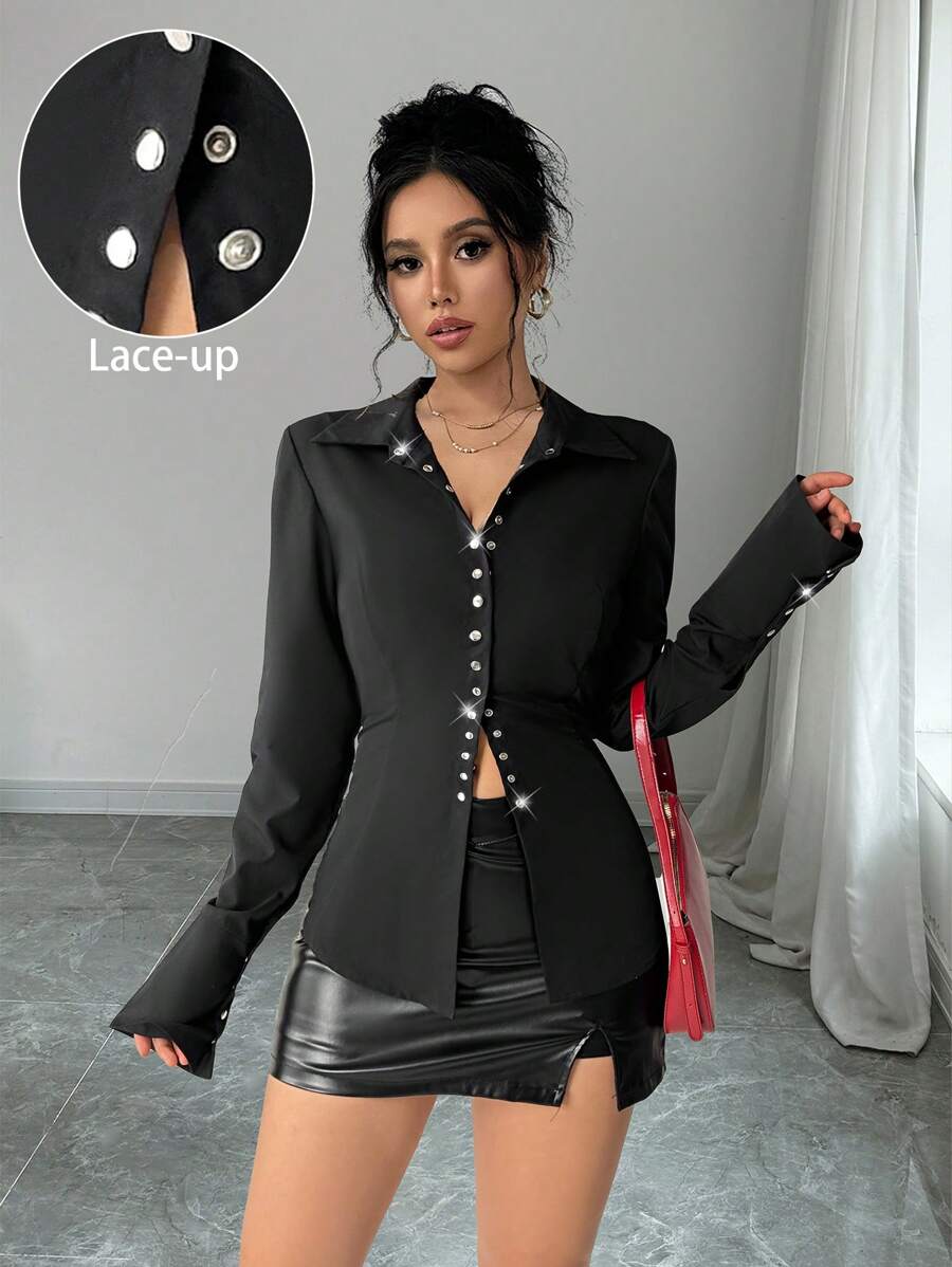 Calvaya Women's Solid Color Front Button Long Sleeve Casual Blouse Women Shirt