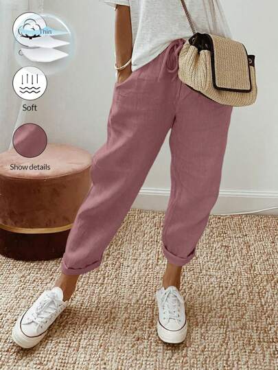 SHEIN LUNE Women's Solid Color Simple Daily Trousers