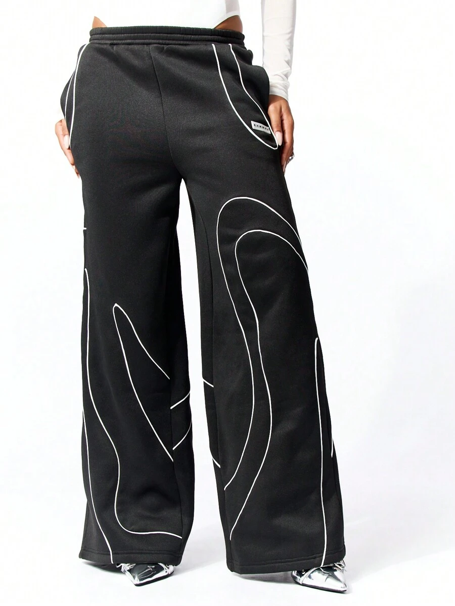 SUMWON WOMEN Pantalon de jogging premium à jambes larges avec design de passepoil contrasté. Pantalon de survêtement pour la détente, l'entraînement, le yoga et la danse