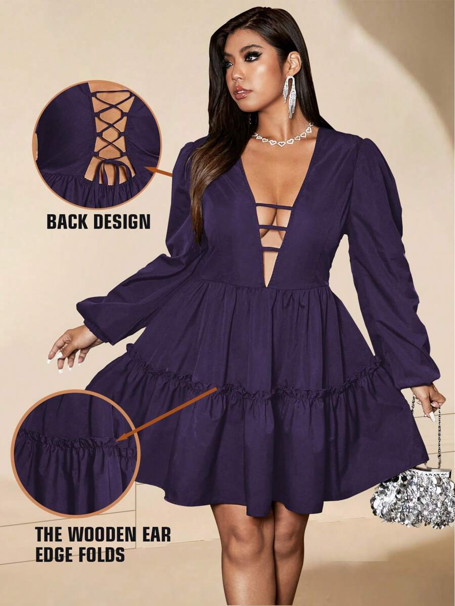 Viva Relle Vestido elegante de talla grande con cuello en V profundo, espalda abierta y tirantes cruzados