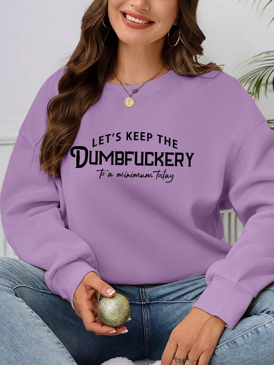 Plus Size Women's Slogan Letter Print Crew Neck Long Sleeve Sweatshirt, Sportswear Graduation,Back To School Outfits,Graduation,Teacher Outfits For Women,Back To School