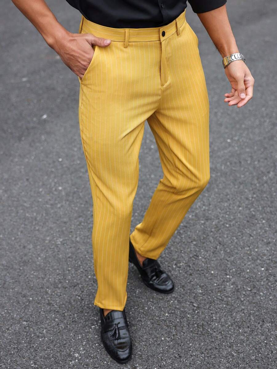 Manfinity Bizformal Pantaloni formali a righe affusolati, casual, adatti per l'uso quotidiano