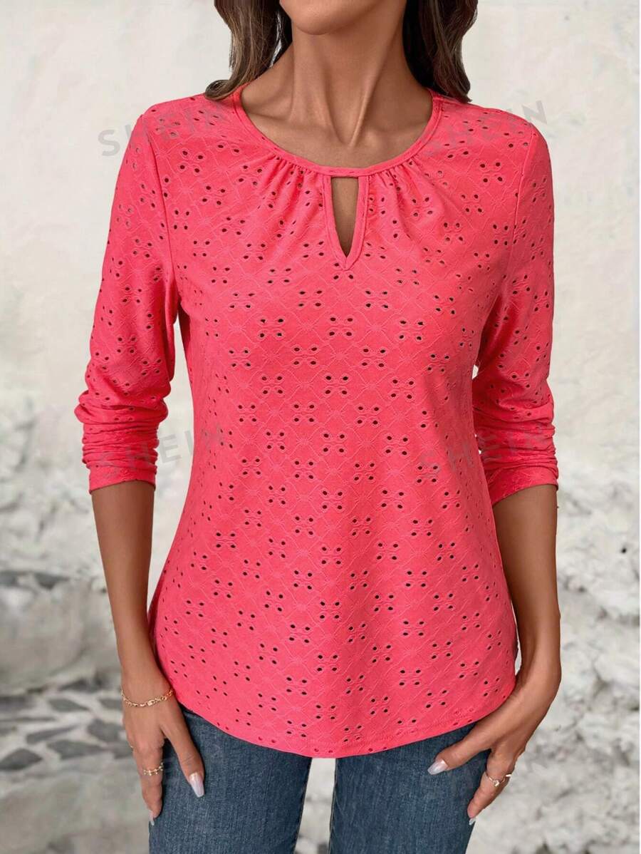 EMERY ROSE Camiseta de mujer de manga larga y cuello redondo de unicolor casual, de estilo minimalista, para uso diario