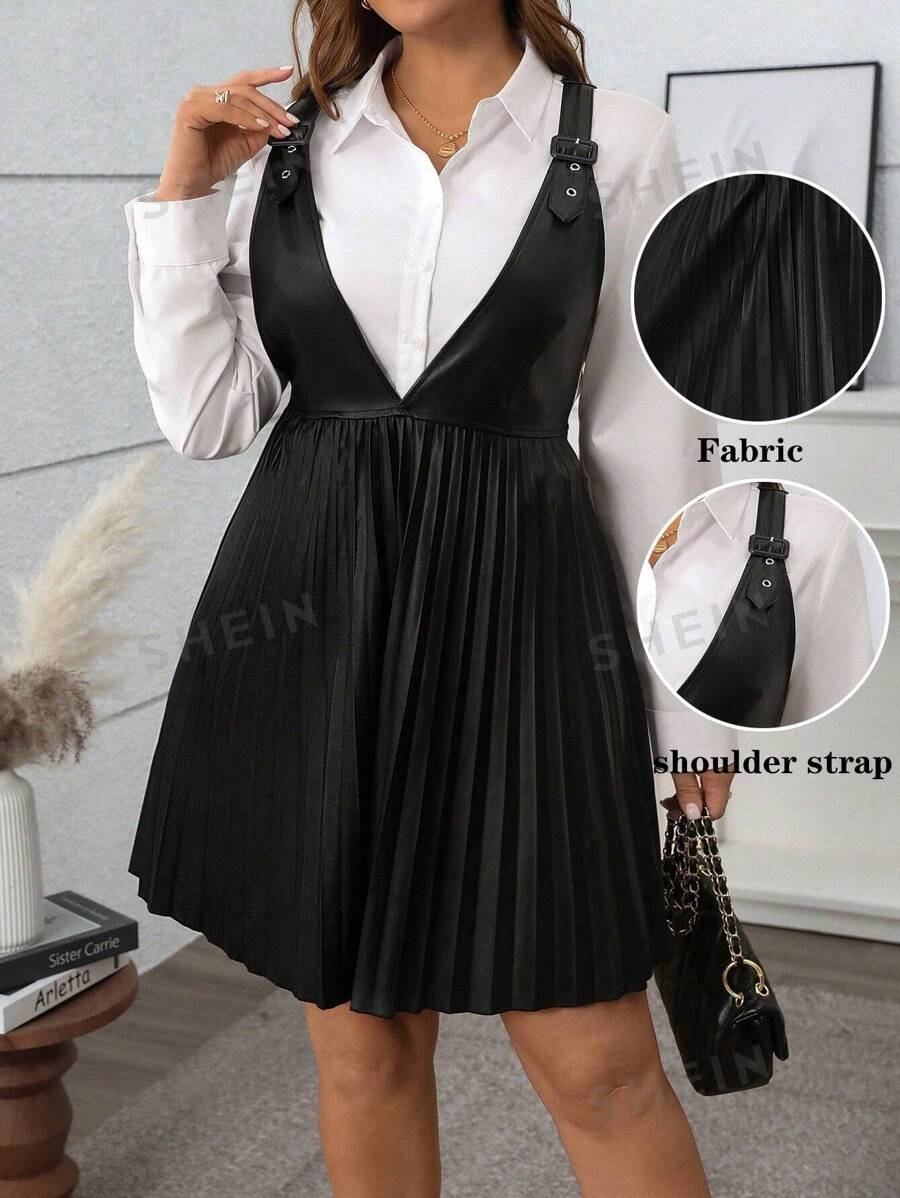 Calvaya Vestido casual con tirantes para tallas grandes, minimalista y de moda para uso diario, conjunto de mujer de piel de poliuretano