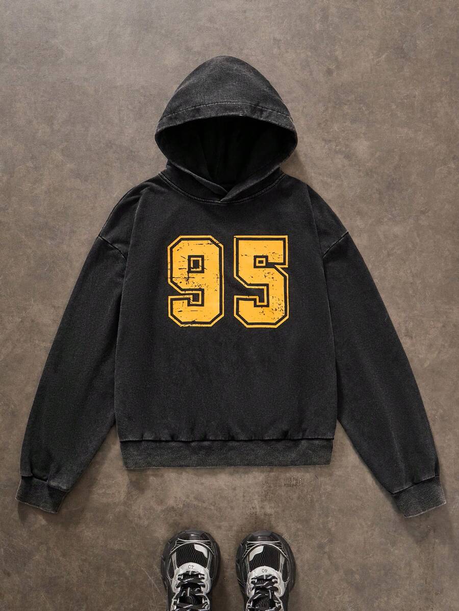 Manfinity VCAY Sudadera con capucha casual de hombre con estampado de números, otoño