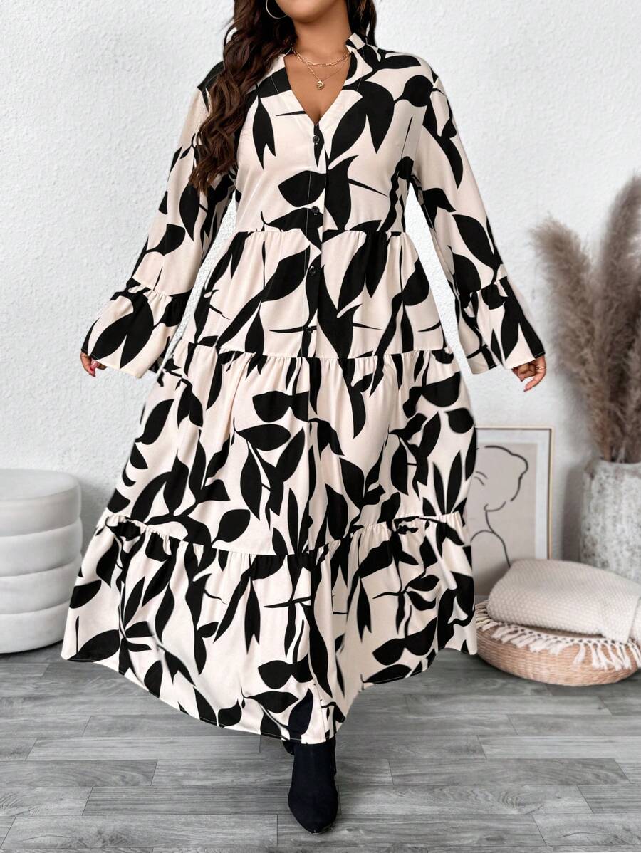 SHEIN VCAY Plus Size Holiday Patchwork Midi Dress, Casual & Fashionable For Everyday Dresses For Women Elegant Valentine's Day Outfits Romantic