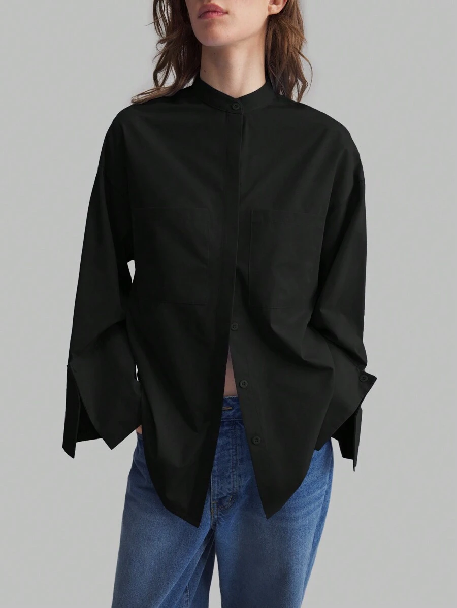 Ontre 2025 Nueva camiseta de manga larga casual de negocios para mujer, Top de cuello en V minimalista, camiseta personalizada negra tipo button, ropa casual para mujeres de negocio, atuendo de oficina para la mujer y outfit para maestras, estilo de Estocolmo, otoño