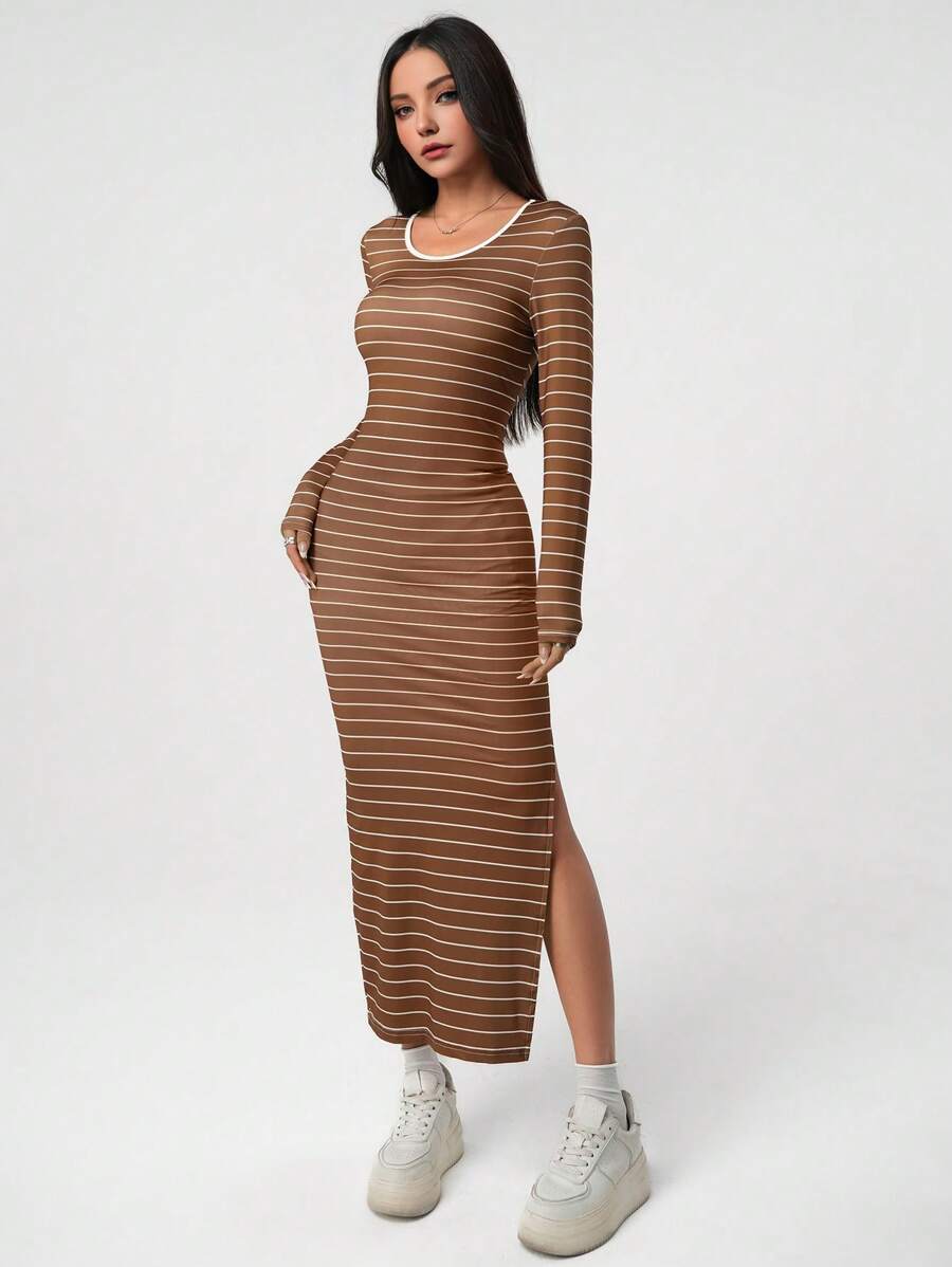 Vestido casual elegante a rayas para adolescentes y chicas de talla grande