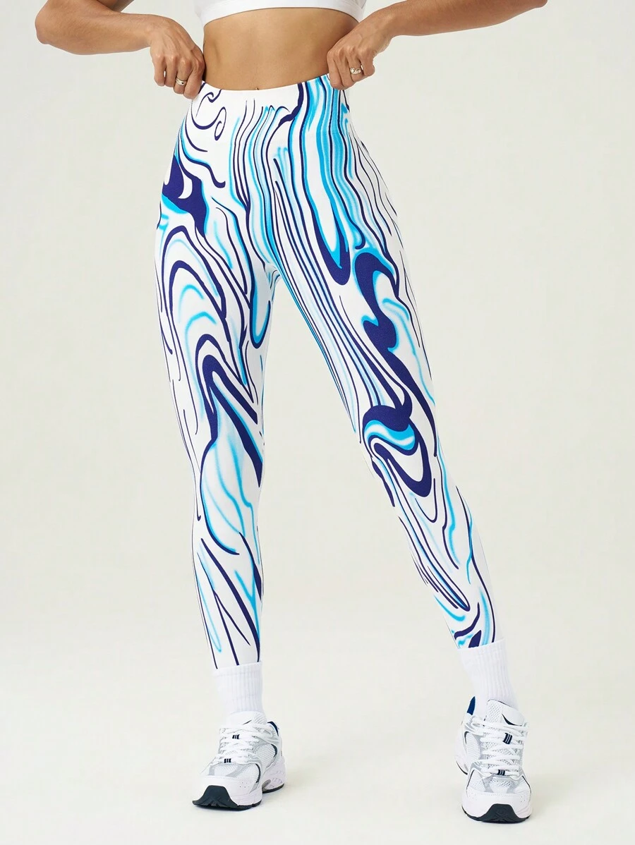 SHEIN Sport Gameset Women's Marble Pattern High Waist Seamless Leggings