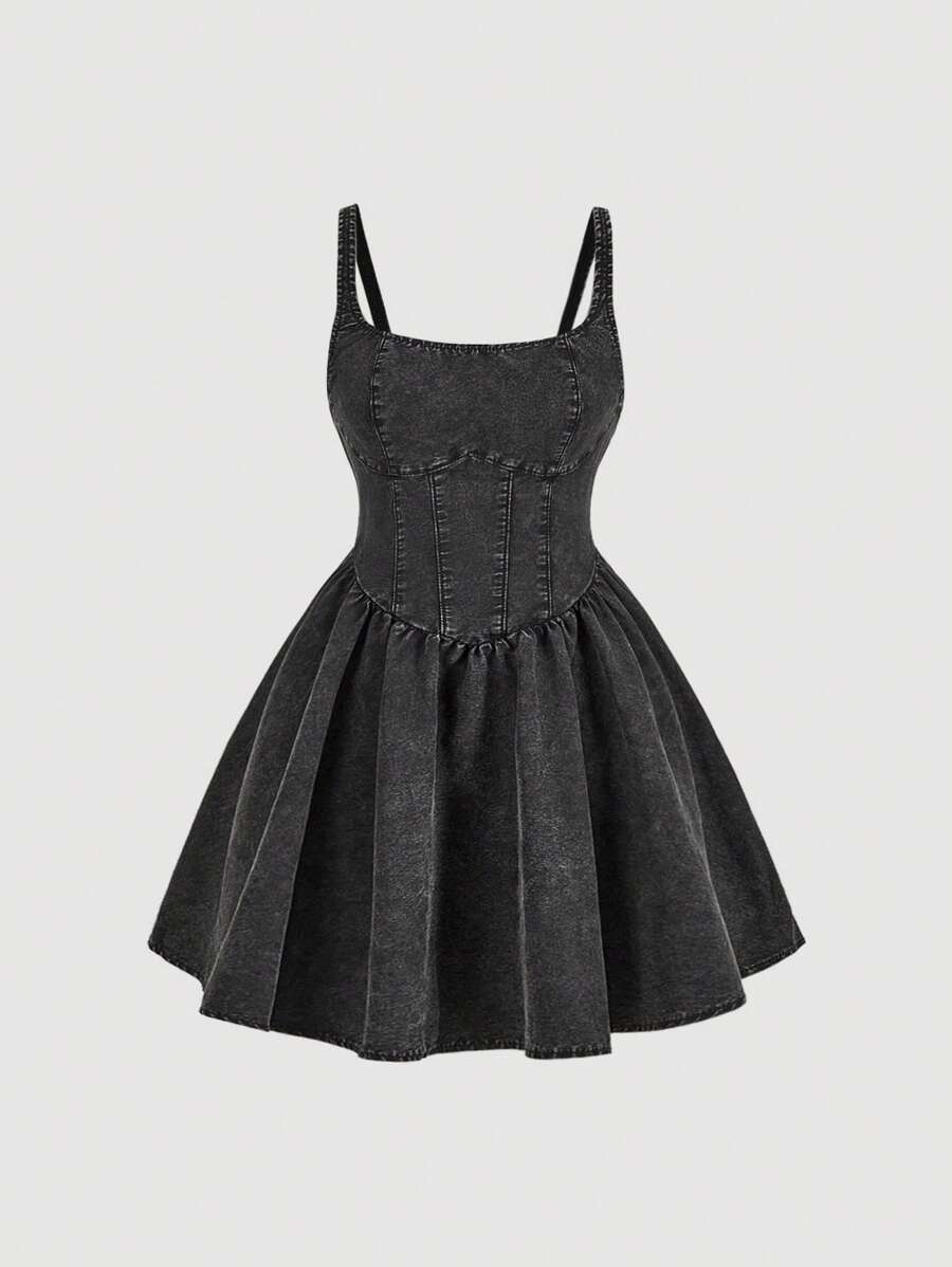 SHEIN MOD Vestido de tirantes delgados de mezclilla vintage para mujer, sexy, azul