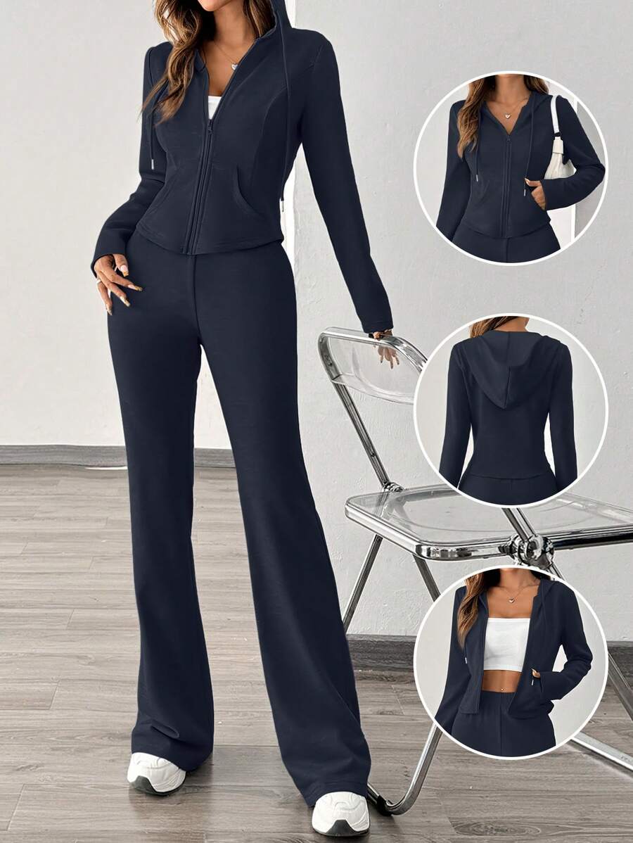 Chiquease Modieuze casual sportset voor dames, 2-delige hoodiejas en wijde broek, herfst