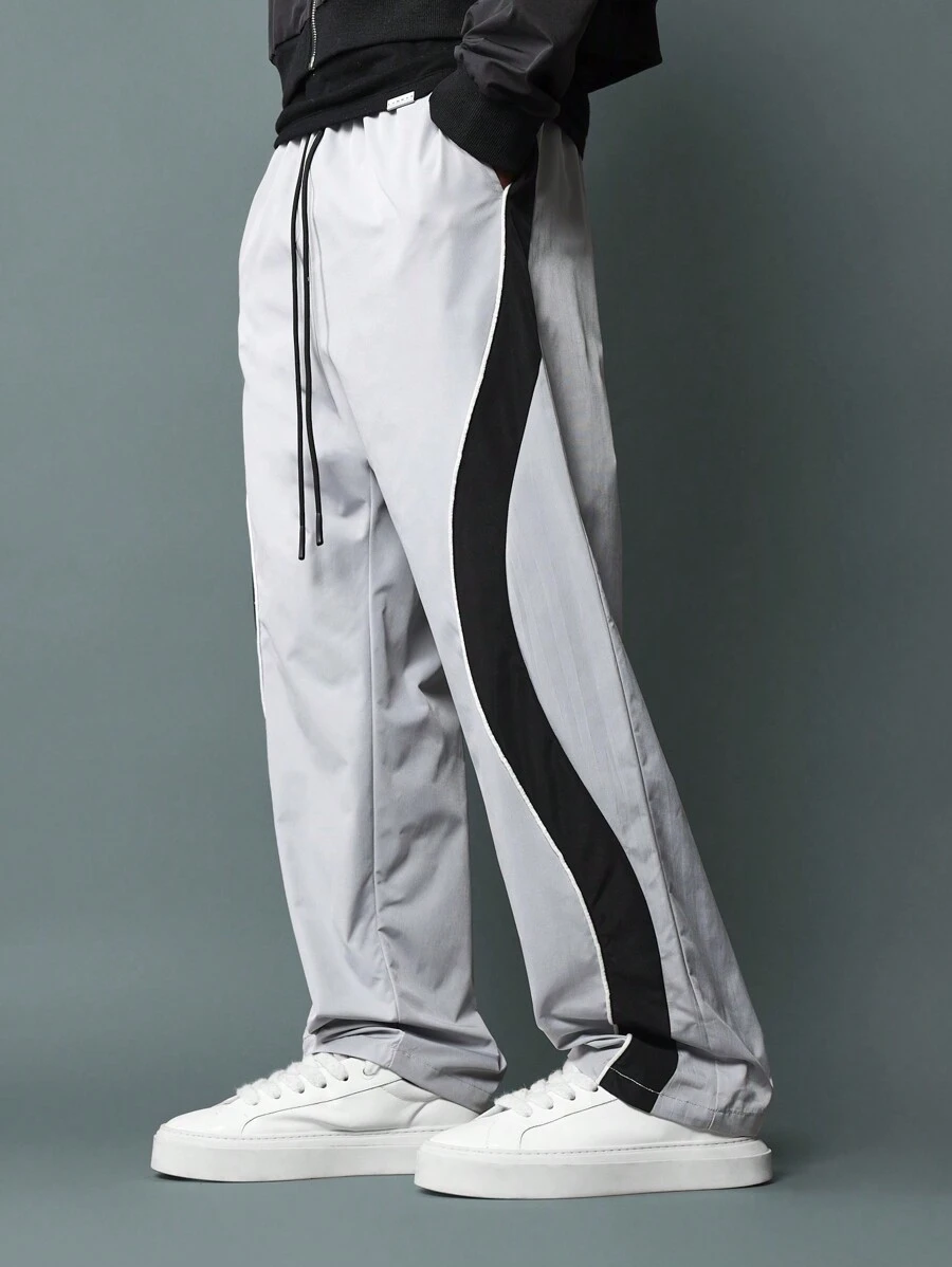 SUMWON Loose Fit Pull On Pants With Curve Colour Block Panel & Piping