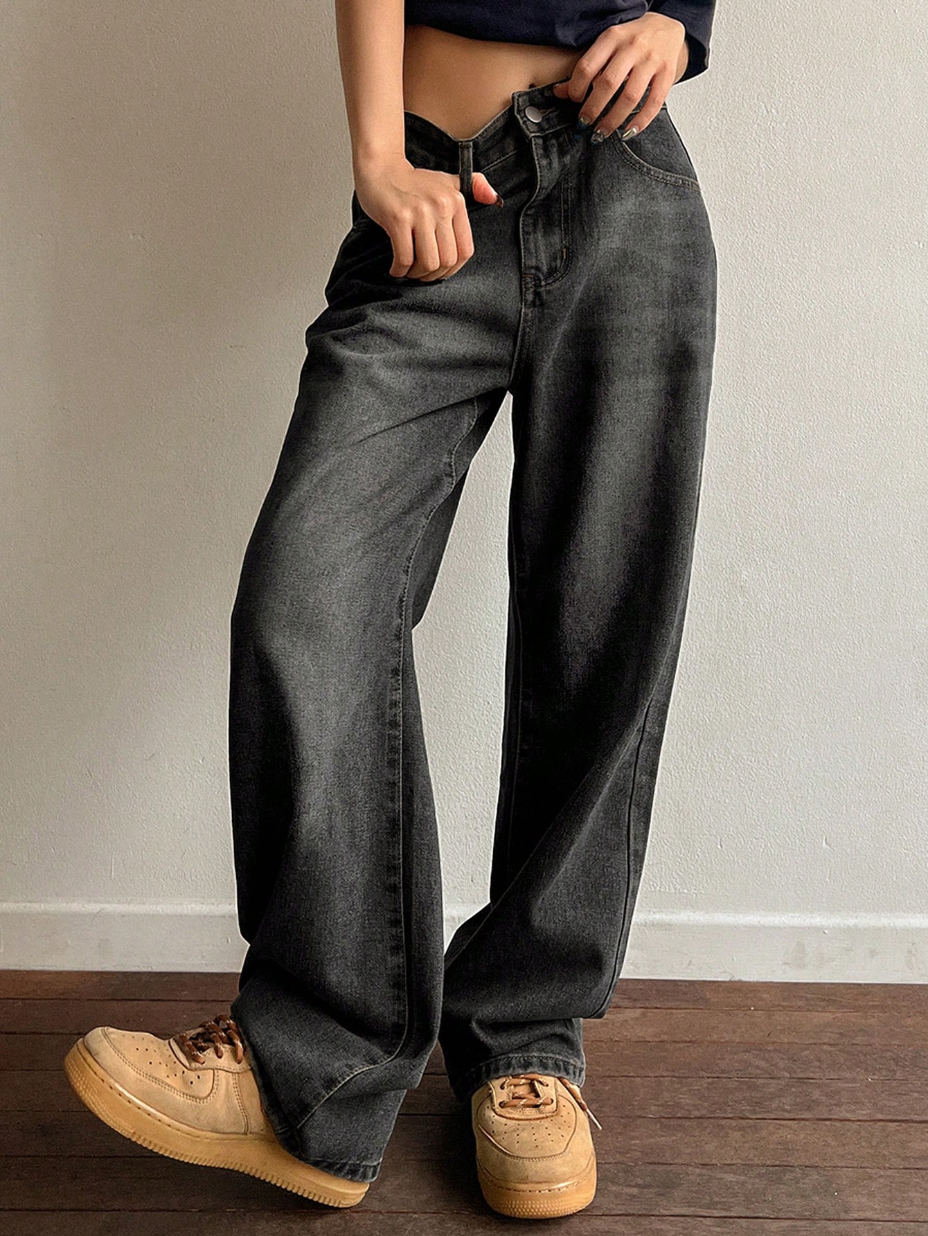 Women's Wide Leg Denim Jeans, Vintage Washed Blue, Long And