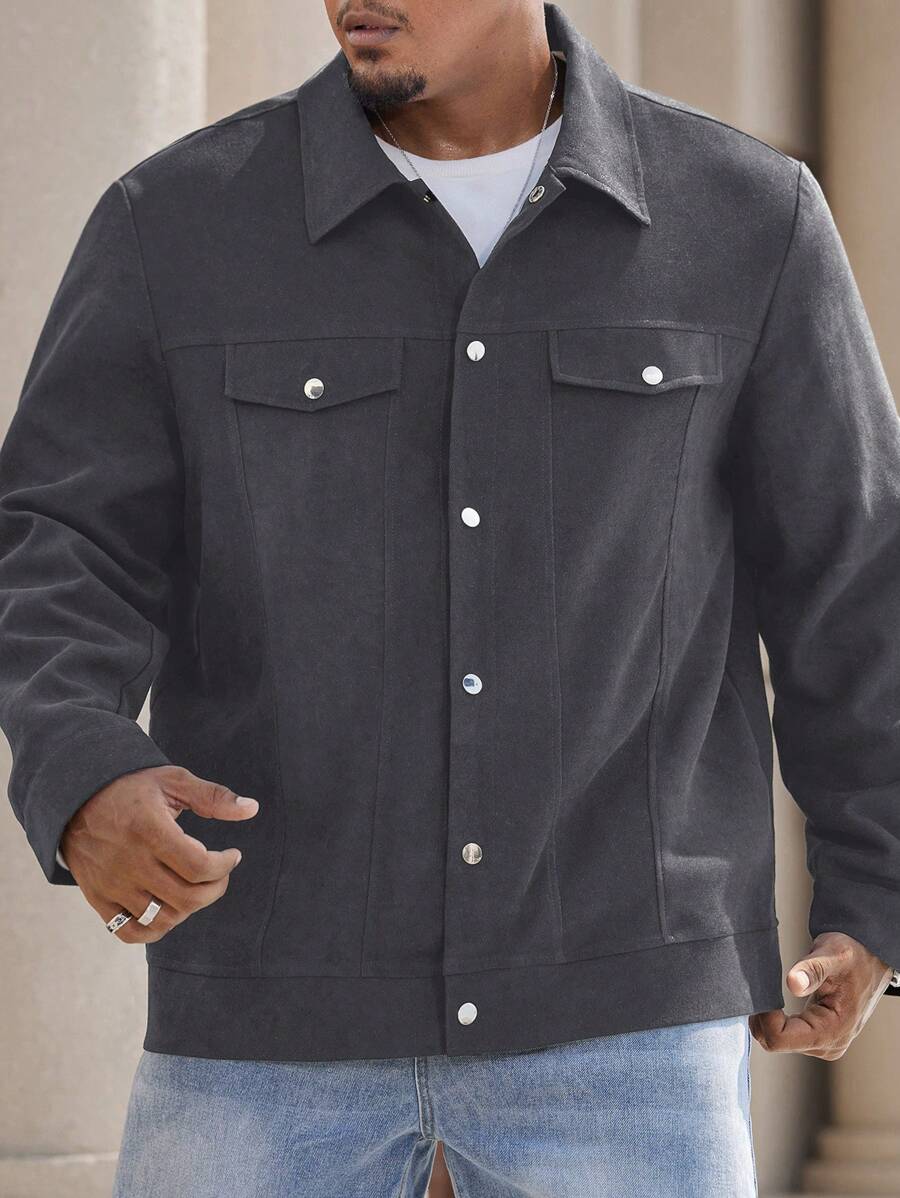 Manfinity Homme Chaqueta casual de manga larga con bolsillo y abotonadura delantera para hombres de talla grande